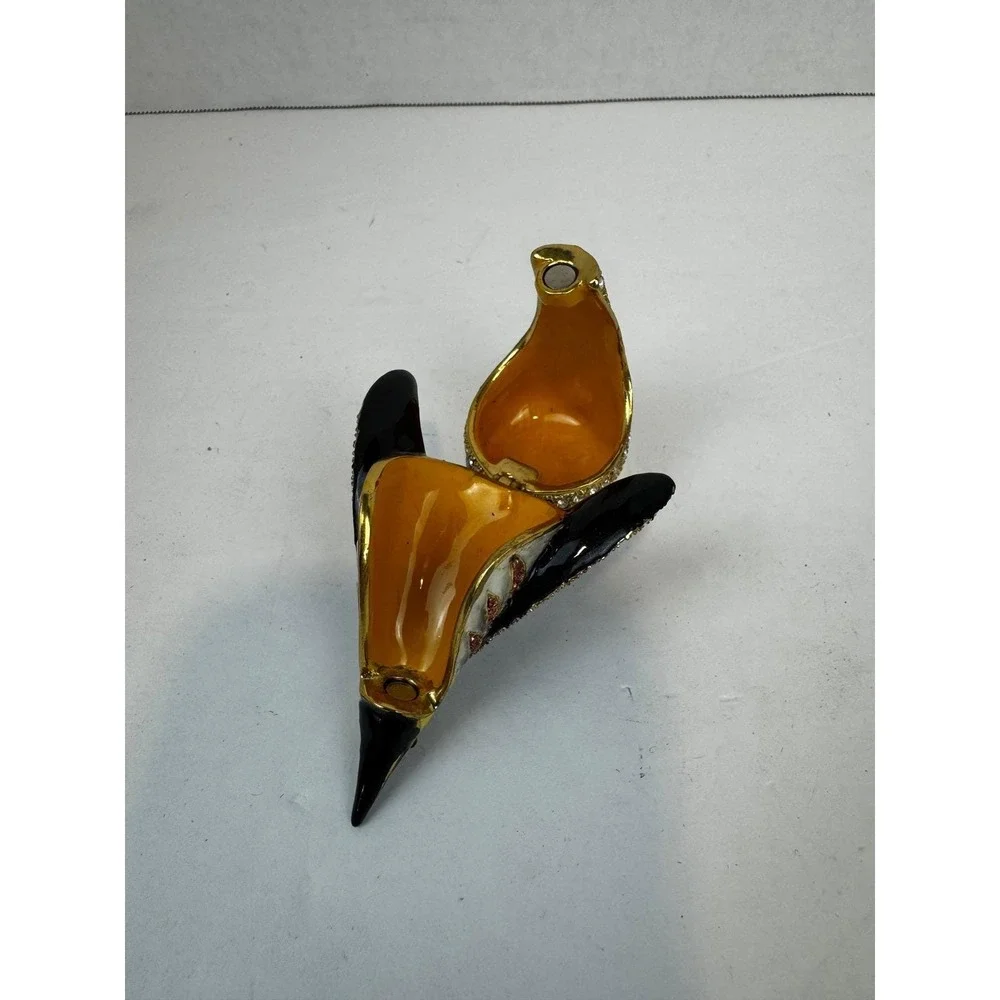 VTG Enamel Penguin‎ Trinket Box Jeweled Rhinestone Hinged Collectible Pill Box